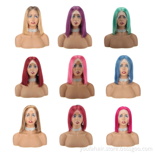 Brazilian Virgin Raw Hair Short Bob Transparent Lace Wig Natural Color Human Hair Wig Silky Straight 13x4 HD Lace Front Wigs